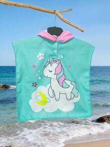 Girls' Swimsuit Cover-Up, Cute Mint Green Unicorn Knitted Sleeveless Casual Fashionable Elegant Suitable For Swimming, Summer Vacation, Beach, Pool - Green - View 2