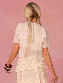 Athîral Women's Casual Vacation Chiffon Cream White Shirt, Spring/Summer, Summer Top, Solid Color White Top, Flowing Top, Summer Top, Wedding Outfit, Outdoor Outfit, Date Party Outfit, Holiday Outfit - White - View 2