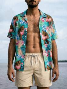 Manfinity RSRT Men's Animal Printed Simple Daily Short Sleeve Shirt , Button Up Graphic Colorful Teal Vacation Funny - View 1
