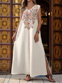 EMERY ROSE 女士时尚休闲印花V领无袖连衣裙，休闲款 - 彩色 - 查看 6