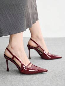 CUCCOO BIZCHIC Women's Pointed Toe Buckle Design Fashionable High Heels For Daily Wear - Burgundy - View 4