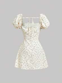 SHEIN MOD 女士印花方领花瓣袖时尚连衣裙 - 彩色 - 查看 6