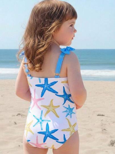 Travachic KIDS Traje de baño informal y cómodo para bebé niña con estampado floral y tirantes de color contrastante