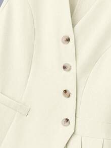 SHEIN Clasi Áo vest nữ thanh lịch, lãng mạn, màu trơn, xếp ly, bất đối xứng, cổ chữ V, cài nút, thích hợp cho công sở và ngày Valentine. - Màu Khaki - Xem 5