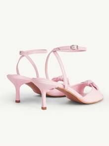 CUCCOO CHICEST 女士白色PU皮+红白格子蝴蝶结樱桃装饰可爱时尚穆勒鞋，舒适圆头高跟凉鞋 - 淺粉色 - 查看 4