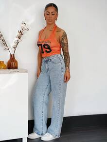 SAYEHFBABY 条纹印花街头风格背心 - 橘色 - 查看 4