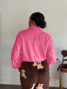 Tyla Gomez 秋冬字母贴片口袋落肩泰迪熊卫衣 - 玫紅色 - 查看 2