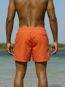 Manfinity Swimmode Pantalones cortos de playa con cordón en la cintura y estampado de palmeras para hombre - Naranja - Ver 2
