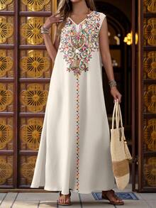 EMERY ROSE 女士时尚休闲印花V领无袖连衣裙，休闲款 - 彩色 - 查看 5