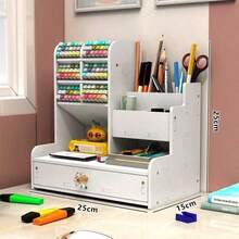 Desktop DIY Pen Holder Storage Box Multi Functional Office Stationery Box Large Capacity Student Wood Plastic Storage Pen Holder - White - View 11