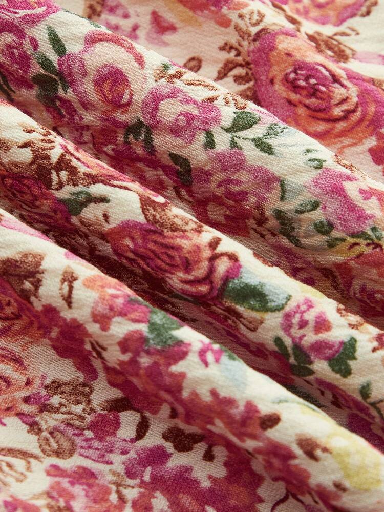 Pink Floral Woven Midi Dress With Lace Chest Detail And Straps Cute Boho Spring Summer Vintage Holiday Dress Parisian Style French Style Vacation Dress Going Out Dress
