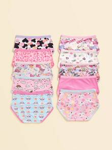 9pcs/Set Girls Cartoon Animal, Heart, Rainbow, Cloud Print Minimalist Fashion Briefs Underwear - Multicolor - View 2