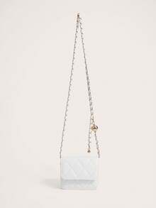 Enchnt Sac à bandoulière mini polyvalent et minimaliste de haute qualité avec broderie de strass et perles métalliques. Peut être porté en diagonale ou sous le bras. Idéal pour le printemps/été. - Blanc - Voir 4