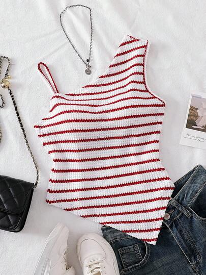 Teen GirlCasual Personalized Camisole, Black & White Fabric, Asymmetrical Strap Hem, Suitable For Travel, Vacation, Walking, Outings, Can Be Paired With Pants, Shorts, Skirts, Jackets