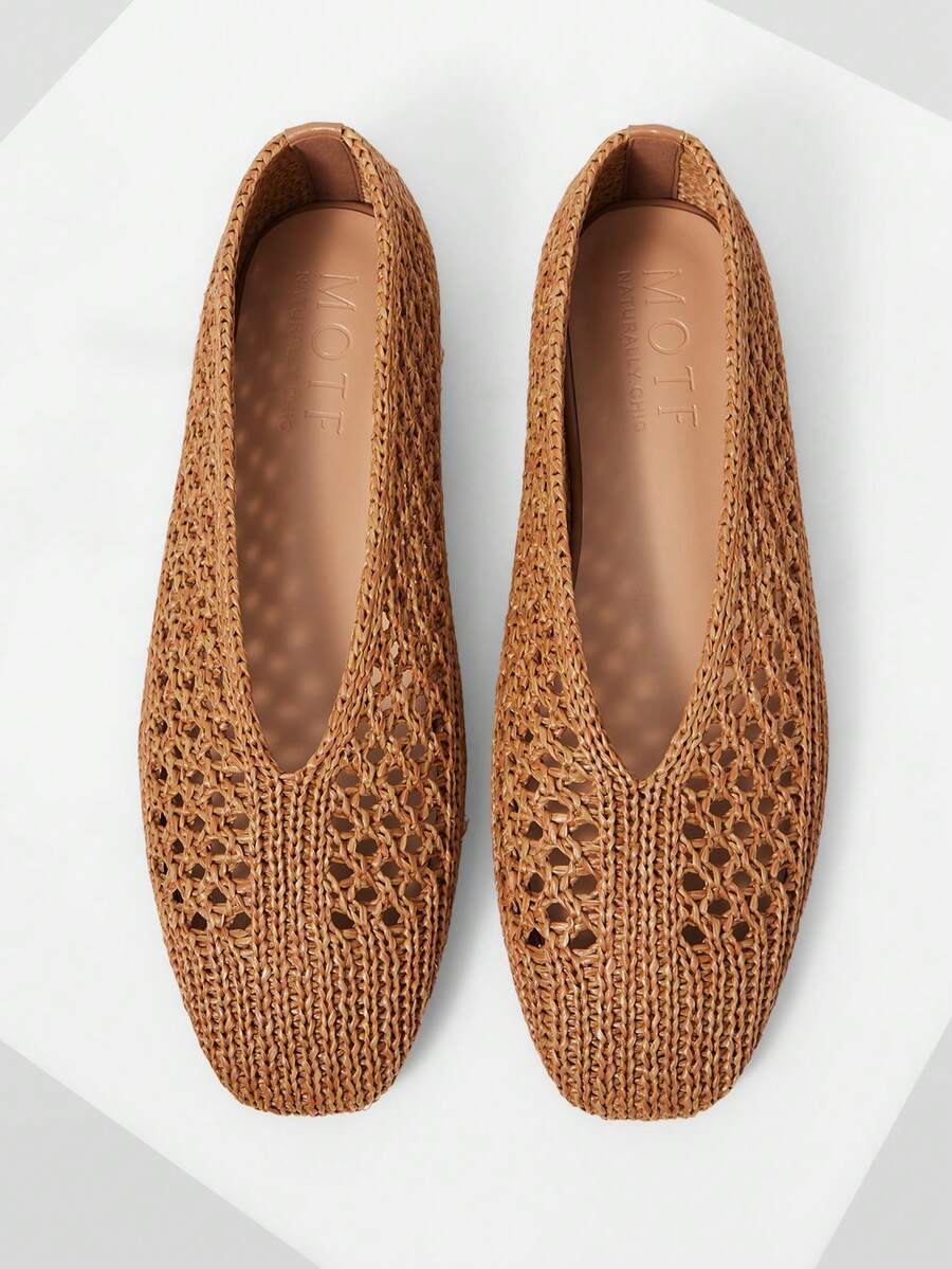 MOTF WOMEN HOLLOW OUT SQUARE TOE FLATS - Brown - View 1