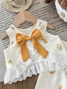 LMoss Kids Bộ đồ 2 món cho bé gái, gồm áo không tay cổ tròn và quần dài họa tiết hoa nhí xếp ly dễ thương. - Nhiều màu - Xem 5