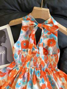 Resyla Women's Floral Print Twist Front Halter Neck Top, Vacation Style - Multicolor - View 5