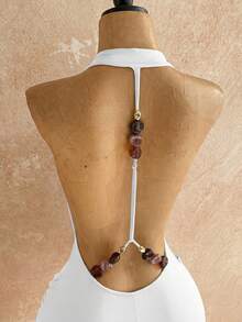 Soleia 新款休闲度假西部海滩婚礼宾客着装，毕业早午餐，圣帕特里克节，春假，复活节，音乐节，优雅波西米亚热带风情露背金属串珠纹理连体裤，女士款 - 白色 - 查看 7