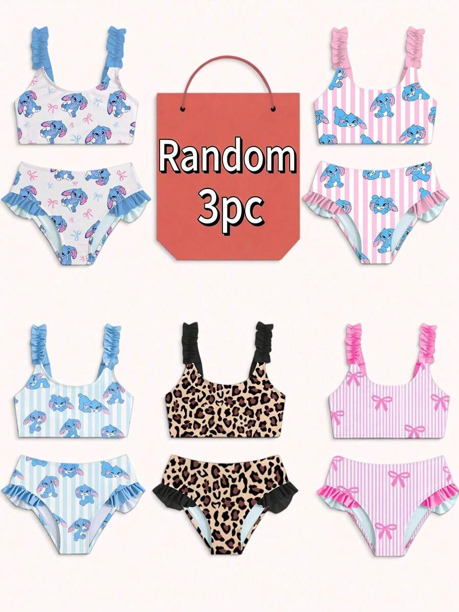 Young Girl Vacation Spaghetti Strap Bikini Swimwear - Multicolor - View 1