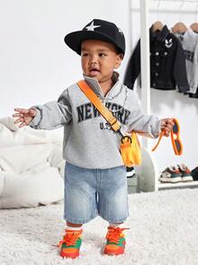 SHEIN Baby Boy Slant Pocket Solid Color Casual Wide Leg Jeans,Kids - Light Wash - View 3