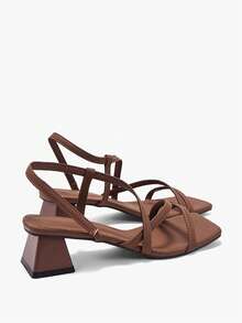 女士棕色系带高跟凉鞋，简约优雅时尚休闲女士凉鞋 - 棕色 - 查看 9