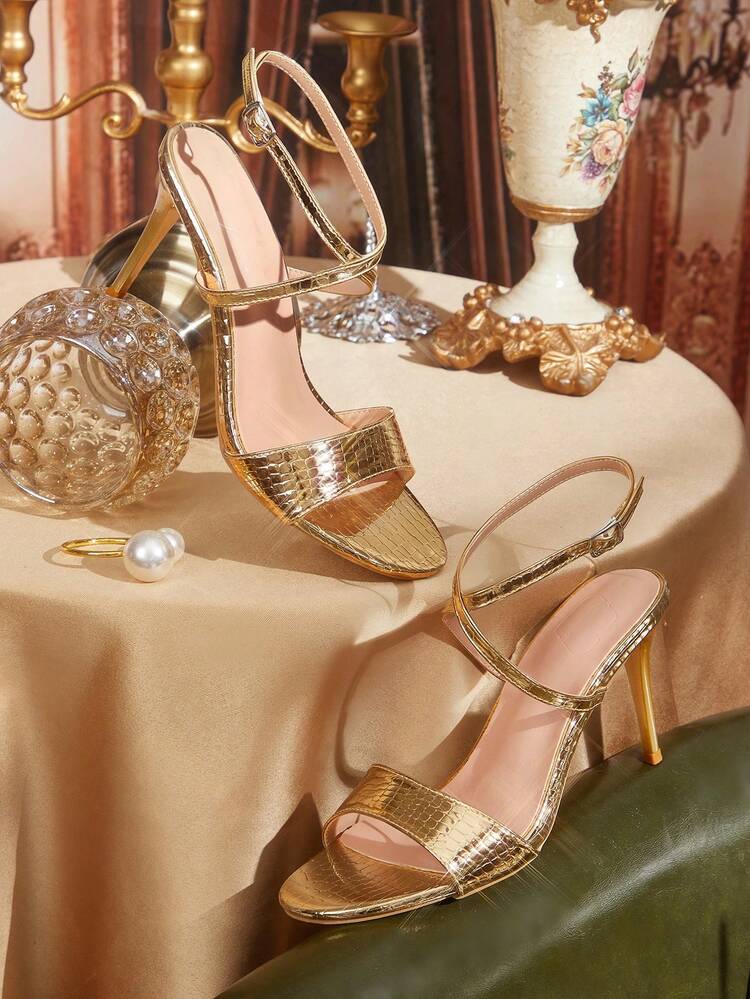 CUCCOO TILAWA Women's Fashionable Elegant Gold High Heel Sandals