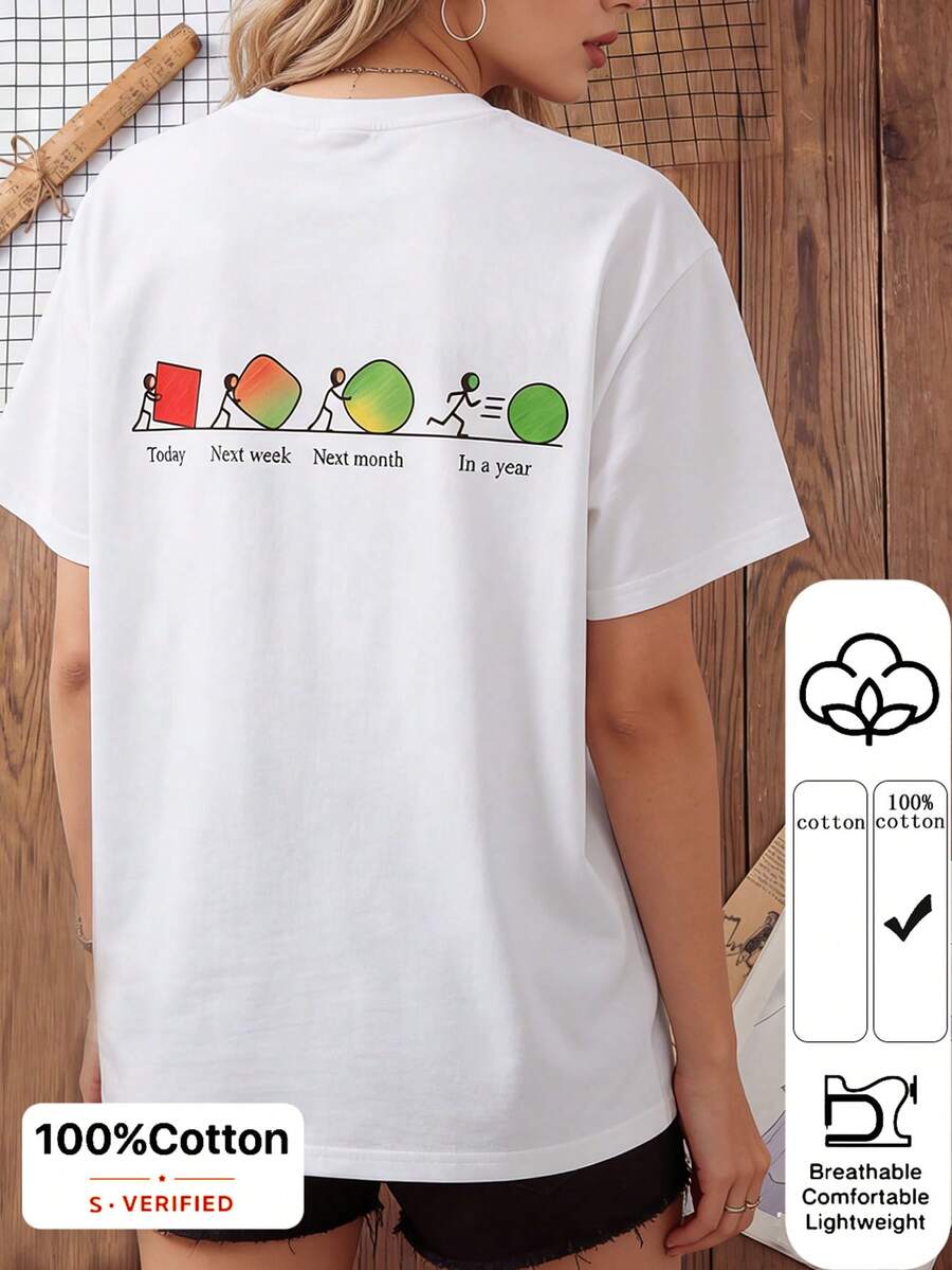 Elaire Anewsta White Round Neck Casual Short Sleeve T-Shirt, Suitable For Spring To Summer Holiday - White - View 1