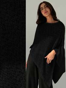 Aloruh Elegancki, asymetryczny dół, luźny top, uniwersalny, czarny, letni, swobodny, na plażę, wakacje, romantyczny, ślubny, walentynkowy - Czarne - Zobacz 2