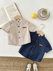 LMoss Kids 2pcs Baby Boy Woven Solid Color Casual Collared Shirt Sets - Multicolor - View 5
