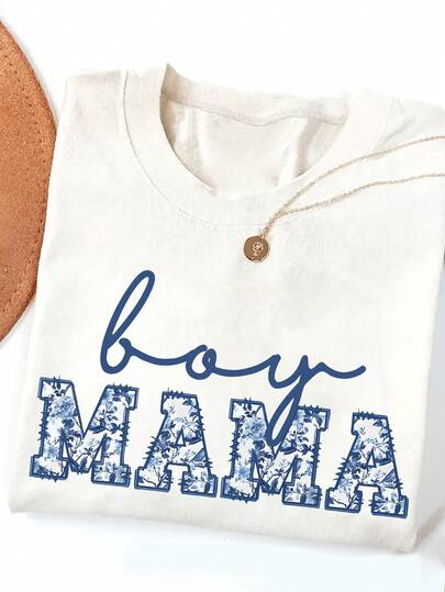 DrmWander Plus Size Women Letter Print Round Neck Short Sleeve Casual T-Shirt