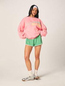 MISSGUIDED Áo nỉ nữ dáng rộng màu hồng với logo MSGD Jeans màu xanh lá cây, cổ tròn, tay dài, thích hợp cho mùa thu đông. - Màu Hồng  Dưa hấu - Xem 4