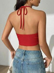 DUKEZA Top ajustada de color rojo  para el verano - Rojo - Ver 2