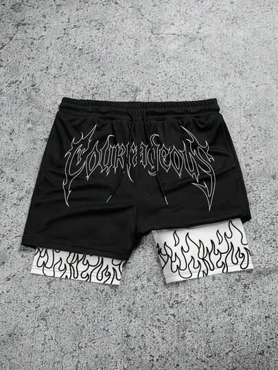 Sport MetroGents Men's Casual Contrast Color Graphic Print Drawstring Waist Sports Shorts, Summer