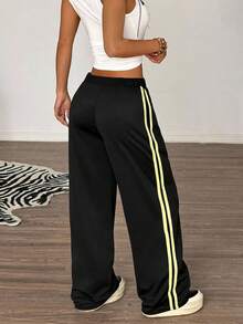 Muchica Black Knit Printed Casual Collegiate Style Pants,Summer Outfits For Women , Women's Joggers - Black - View 2