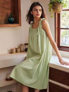 Lullawish 波西米亚风度假浪漫棉质提花长款睡裙（女士款） - 薄荷綠 - 查看 5