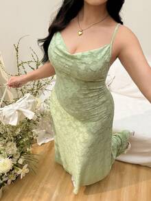 CovetEZ Vestido de tirantes elegante de unicolor y jacquard para tallas grandes en verano - Multicolor - Ver 3