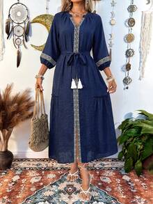 Hansera 2026 Spring/Summer New Regular Women Long Dress - Blue - View 4