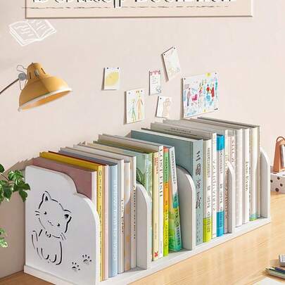 Thickened Wood Plastic Panel {PVC} Children's Minimalist Desktop Bookshelf, Suitable For Home Study, Office Desktop, Living Room Magazine And Book Storage Rack, Bedroom Magazine Rack, Bathroom Countertop Decoration. The Material Is Odorless And Washable