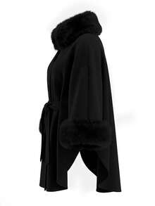 GlowEve CURVE Plus Size Women's Elegant Overcoat With Fur Collar And Belt Winter Fall Autumn - Black - View 7