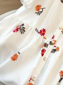 GlowEve CURVE Women's Elegant Casual Vacation Floral Print Short Sleeve Blouse - White - View 5