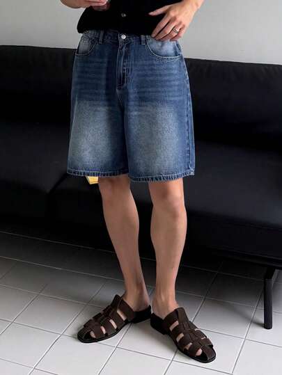 DAZY شورتات جينز رجالي بلون أحادي مغسول ومشوه، صيفي