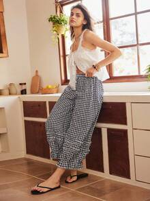 Bohemian Style Printed Cotton Loose Lantern 3/4 Pants, Women Pajama Bottoms - Black and White - View 6