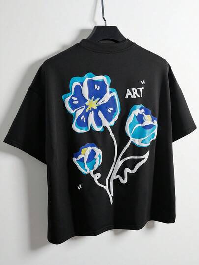 TOKVUE Men's Street-Style Hot Selling 3D Floral Foam Graphic Tee, Multicolor Floral Print, Suitable For Outdoor Music Festivals, Daily Outings, Hangouts With Friends, Boyfriend/Husband Gift, Anniversary Gift, Plus Size