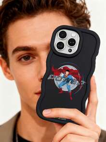 SUPERMAN X SHEIN 超人哑光磨砂黑波浪纹硅胶手机壳，镜头保护防震套，DC漫画英雄日常礼物配件，兼容iPhone和Galaxy手机，兼容iPhone 16/iPhone 17/iPhone 17 Pro Max/iPhone 12 Pro，兼容iPhone 17 Pro手机壳，手机配件，Galaxy S25 Ultra手机壳，可爱手机壳，Galaxy S24 Ultra手机壳，快速发货 - 黑色 - 查看 4