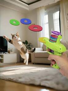 Lanzador de juguete interactivo para gatos - Lanzador de disco de espuma para juego en interiores, diversión sin batería para gatitos y gatos - Multicolor - Ver 3