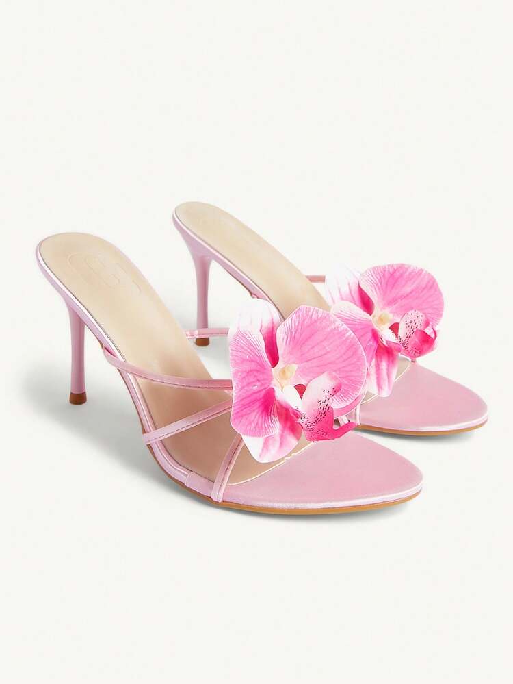 CUCCOO CHICEST Summer New Pink Flower Thin Heel Pointed Fashion Elegant Women's High Heel Sandals Wedding Shoes Summer Shoes Bride Shoes