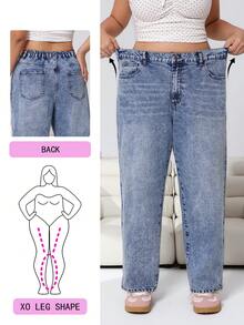 Solflare 大码女式高腰口袋喇叭宽松休闲牛仔裤 - 藍色 - 查看 1