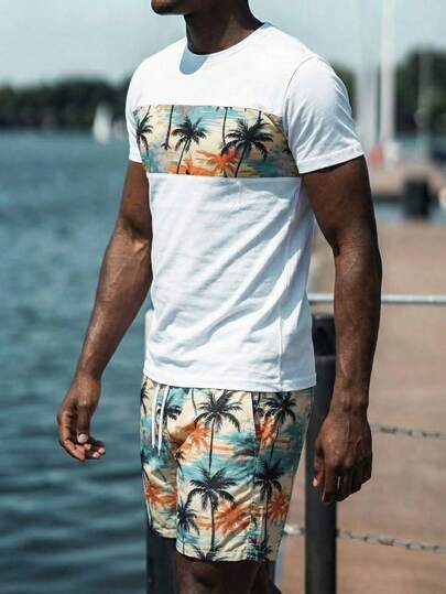 Manfinity RSRT 男士T恤和短裤套装，时尚，适合夏季，舒适服装