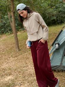 Exploreva 女士休闲运动简约纯色半拉链连帽插肩袖户外夹克，适合户外穿着，也适合徒步穿着，是夏季女士连帽衫、春季外套、户外服装、夏季外套、夏季夹克等多种款式。 - 灰色 - 查看 5