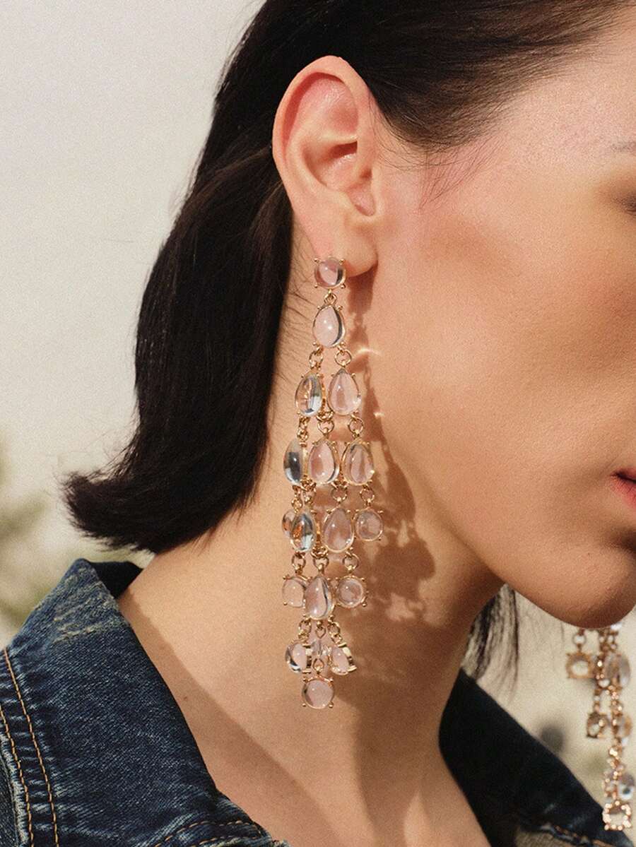 Glisma 女士耳环，高级/复古/优雅，性感/怀旧，适合妈妈/女士/女孩/母亲，夏季/海滩/舞会/派对，多层/宝石/串珠/水晶 - 無色 - 查看 1